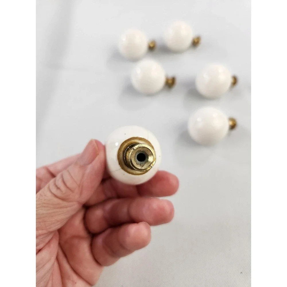 Lot of 6 Amerock 219WHT Allison Vtg Round Knob Dresser Desk Pull Ceramic Handle